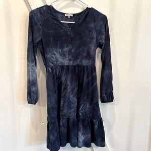 Chenault Girl Navy Tie Dye Long Sleeve Dress